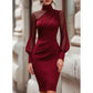 Vestido Midi Feminino Ajustado com Gola Alta