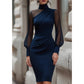 Vestido Midi Feminino Ajustado com Gola Alta