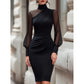 Vestido Midi Feminino Ajustado com Gola Alta