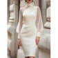 Vestido Midi Feminino Ajustado com Gola Alta