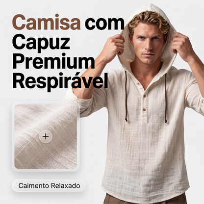 Camisa Masculina com Capuz em Mistura de Algodão
