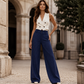 Calça Flare Feminina Listrada de Cintura Alta
