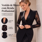 Vestido Feminino Elegante com Decote V e Mangas de Renda
