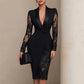 Vestido Feminino Elegante com Decote V e Mangas de Renda