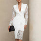 Vestido Feminino Elegante com Decote V e Mangas de Renda