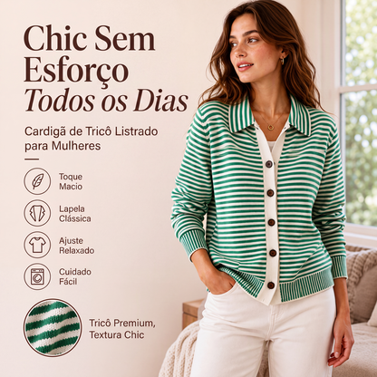 🧶 A TERCEIRA PEÇA QUE MUDA TUDO | Cardigã Feminino Listrado -50%
