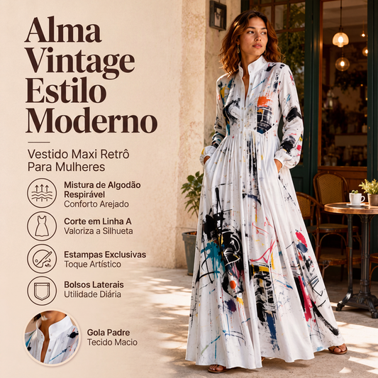 🎨 VISTA SUA PERSONALIDADE | Vestido Longo Feminino Estampado -50%