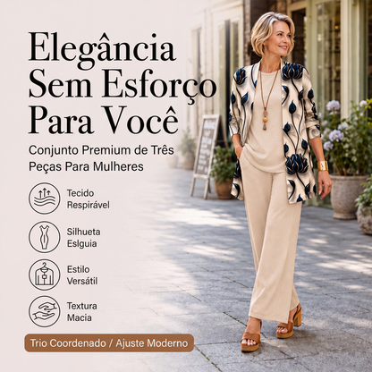 🔥 50% OFF! ✨ Conjunto Feminino Elegante de 3 Peças com Estampa – Visual Sofisticado e Completo para Qualquer Ocasião