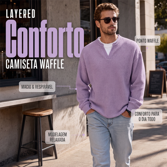 👕✨ Blusa Waffle Masculina com Efeito de Camadas – Conforto e Estilo Sem Esforço | 🔥 50% OFF