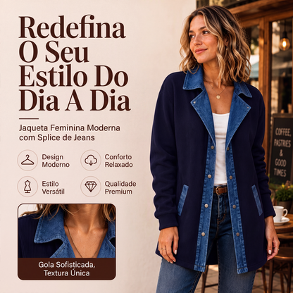🧥 PERSONALIDADE EM CADA LOOK | Jaqueta Feminina Patchwork Estilo Jeans -50%