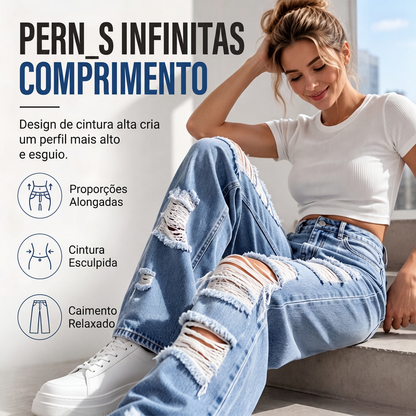 🔥 50% OFF! 👖 Calça Jeans Feminina de Cintura Alta e Perna Larga – Estilo Streetwear, Silhueta Alongada e Visual Moderno