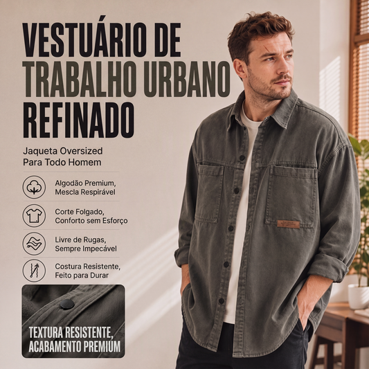 🔥 50% OFF! 👔 Camisa Utilitária Masculina de Manga Longa e Corte Solto – Confortável, Versátil e Perfeita Para o Dia a Dia