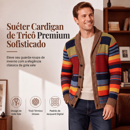 🔥 50% OFF! 🧥 Cardigã Masculino de Tricô com Gola Xale – Quente, Sofisticado e Perfeito Para o Inverno