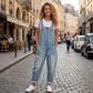 🔥 50% OFF! 👖 Macacão Jeans Feminino Largo – Confortável, Estiloso e com Bolsos Funcionais para o Dia a Dia