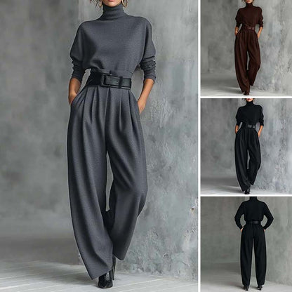 🔥 50% OFF! 👗 Conjunto Feminino Elegante de Blusa Gola Alta e Calça de Cintura Alta – Modela a Silhueta e Cria um Visual Sofisticado