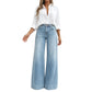 🔥 50% OFF! 🧶👖 Calça Jeans Feminina Vintage de Cintura Alta e Perna Larga – Silhueta Alongada, Conforto e Estilo Moderno