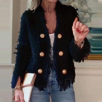 🔥 50% OFF HOJE! 🧥  Casaco Curto Feminino com Franjas – Elegância Moderna, Conforto e Estilo Sofisticado Para Qualquer Ocasião ✨