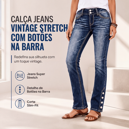 🔥 50% OFF HOJE! 👖  Calça Jeans Feminina Slim Elástica Vintage – Modelagem Que Valoriza as Curvas com Conforto e Estilo Moderno ✨