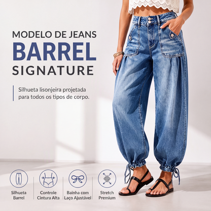 🔥 50% OFF HOJE! 👖  Calça Jeans Barril Feminina de Cintura Alta – Modelagem Moderna, Conforto Elástico e Ajuste Perfeito Para Valorizar Sua Silhueta ✨