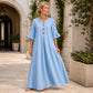 🔥 50% OFF HOJE! 👗  Vestido Longo Feminino Gola V com Botões – Elegância Fluída, Conforto Leve e Estilo Sofisticado Para Todos os Momentos ✨