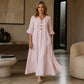 🔥 50% OFF HOJE! 👗  Vestido Longo Feminino Gola V com Botões – Elegância Fluída, Conforto Leve e Estilo Sofisticado Para Todos os Momentos ✨