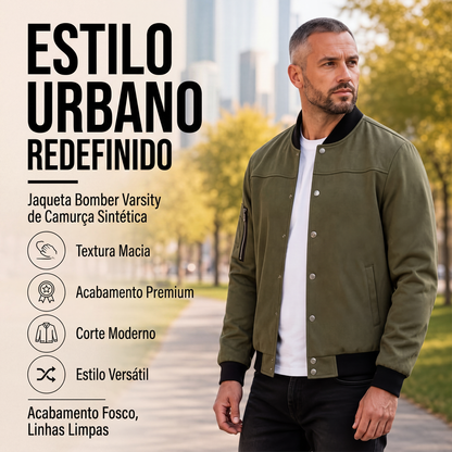 🔥 50% OFF HOJE! ✨Jaqueta Bomber Masculina de Camurça Sintética