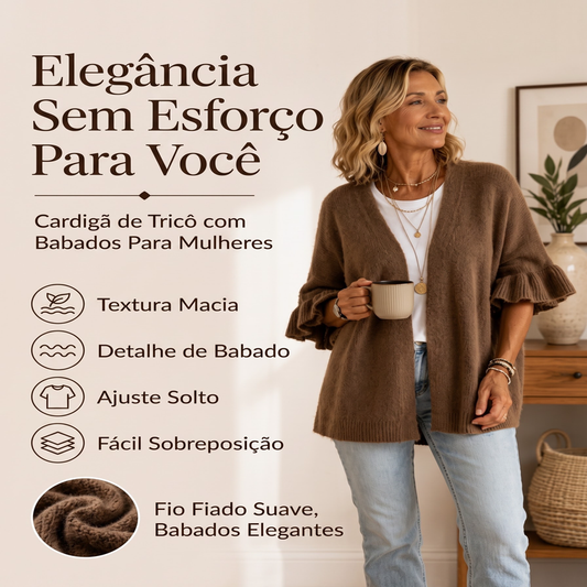 🔥 50% OFF HOJE! 🌸 Cardigan de tricô feminino com mangas de babado
