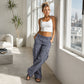 🔥 50% OFF! 🧶👖 Calças cargo vintage de perna larga para mulheres