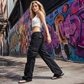 🔥 50% OFF! 🧶👖 Calças cargo vintage de perna larga para mulheres