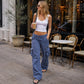 🔥 50% OFF! 🧶👖 Calças cargo vintage de perna larga para mulheres