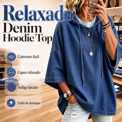 🔥 50% OFF! 👕 Blusa de Moletom Jeans Feminina com Capuz – Estilo Oversized, Conforto e Visual Streetwear