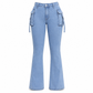 🔥 50% OFF | 👖 Calça Cargo Flare Feminina – Cintura Alta, Stretch & Silhueta Modelada